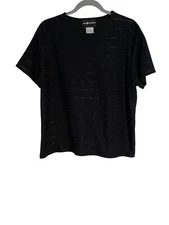 Sag Harbor Women's L Top Black on Black Textured Striped Y2K Workout Gym Preppy