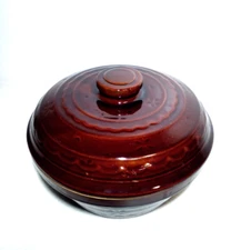 Vintage Mar-Crest Stoneware Mixing Bowl w/Lid Oven Proof Brown  Pottery USA 8"