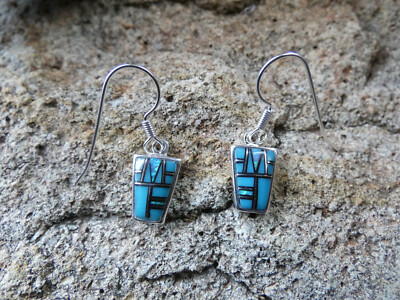 Southwestern Blue Turquoise & Opal Gemstone Petite Earrings Handcrafted AA71