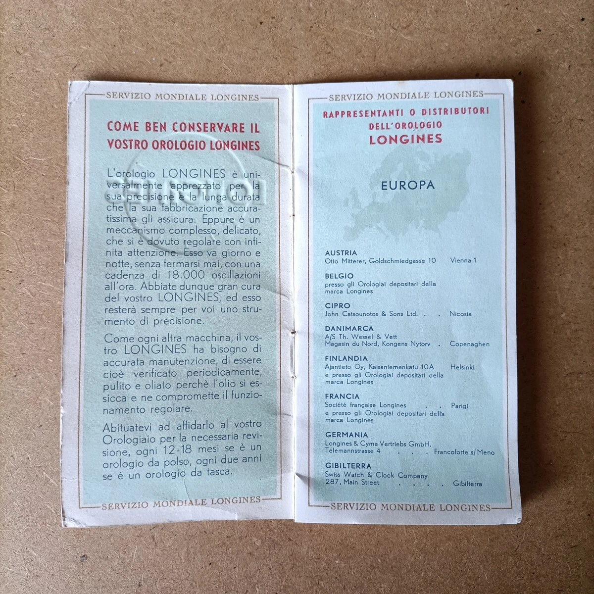 Longines Libreto de Garantía/Folleto de Instrucciones Vintage 50/'60 Sello Blanco de Reedición