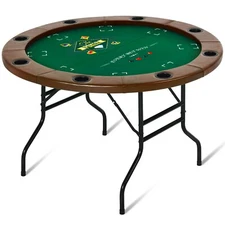 Round Poker Table 8 Player Texas Holdem Game Folding Casino Cup Holder Blackjack