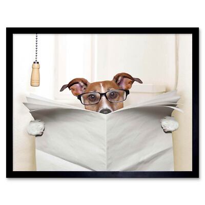 Foto Attrappe Jack Russell Toilette lesen Zeitung Affiche 12x16 gerahmter Druck