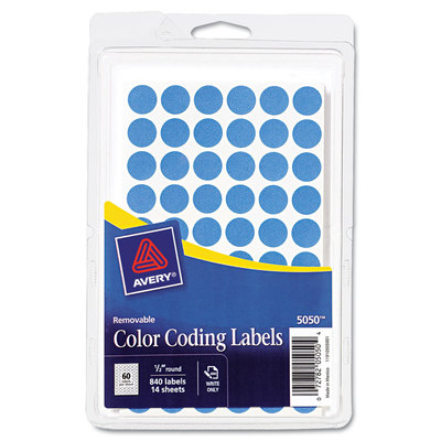 Avery Handwrite Only Removable Round Color-Coding Labels 1/2'''' Dia Light Blue 8