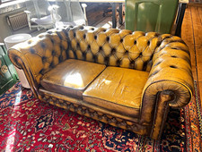 Green Leather Chesterfield 2 Seater Sofa Rolled Arms 160x100x70cm