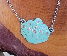 Branded Disney Silver Tone Necklace Green Seashell Pendant Little Mermaid 14"