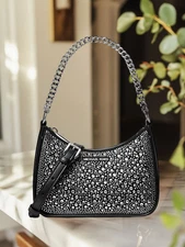 Michael Kors Jet Set Women Small Embellished Convertible Crossbody Bag Black