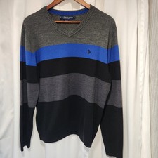 Mens US POLO ASSN Long Sleeve V Neck Sweater Blue Gray Black Size Large
