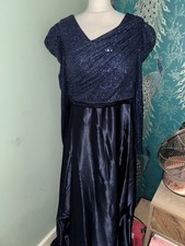 Xuibol Satin & Sequin Evening Party Dress Navy Blue Size Uk 16 (0XL)