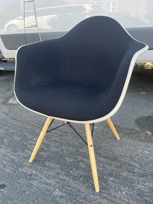 Herman Miller Charles Eames Rare Fiberglass Arm Shell Chair Black Girard Fabric