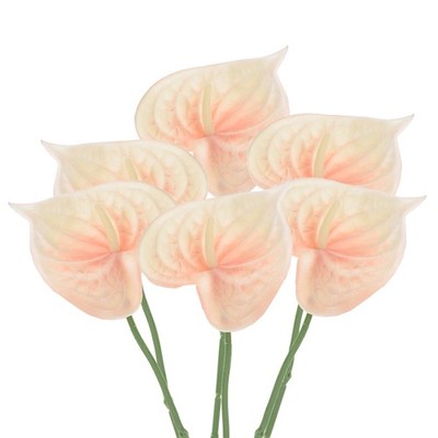 6Pcs 13'' Artificial Anthurium Lily Flowers Floral Bouquet Decor, Light Orange