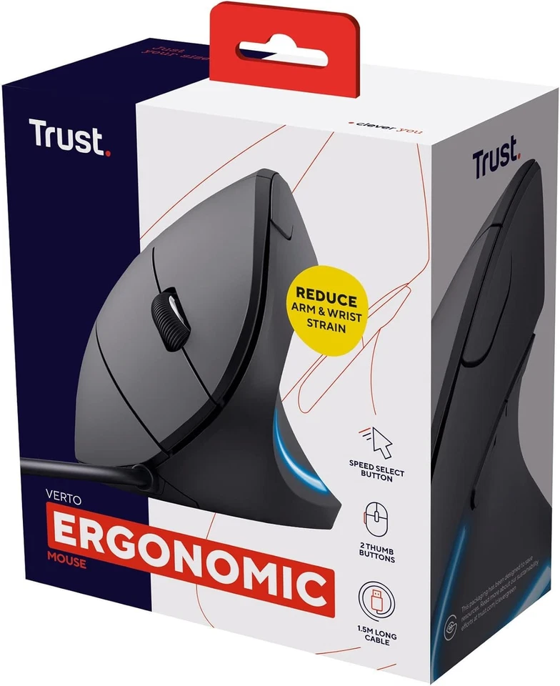 Trust Verto Wired Ergonomic Mouse, Vertical Mouse with LED Illumination, 1000-16 - Image 2 of 4