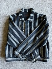 Bare Knuckles Striped Denim Jacket (Black/Gray, Men's Size S)
