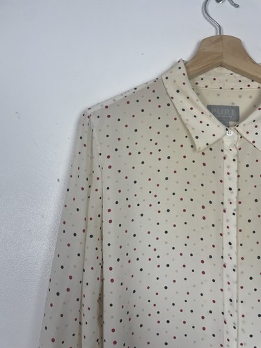 Camicia Blusa Pure Collection 100% Seta Taupe Crema Motivo Maculato - Tg 14 - Foto 5 di 9