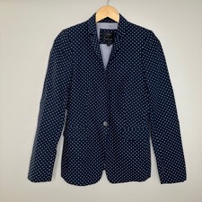 J. Crew Women's Regent Blazer Polka Dot Navy Blue One Button Fitted Jacket 2T