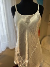 VTG Oscar de la Renta Pink Label White Glossy Satin Lace Slip Dress Y2k Medium