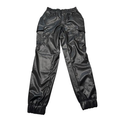 Madden Girl Black Faux Leather Cargo Jogger Pants XS High Waisted Elastic Waist