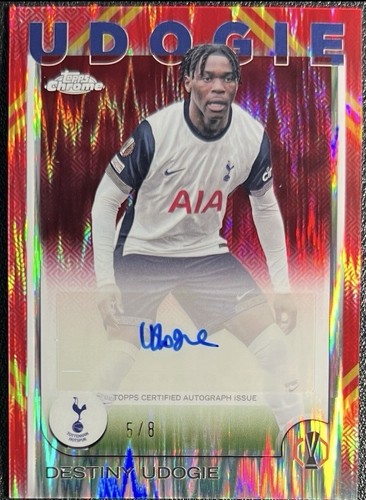 2024-25 Topps Chrome Destiny Udogie Red Refractor Auto Tottenham Hotspurs 5/8