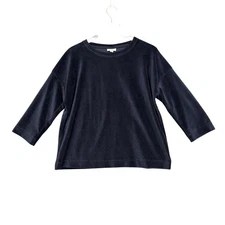 J Jill Shirt Womens MP Navy Blue Velvet Ribbed Pure Jill Crew Neck 3/4 Sleeve
