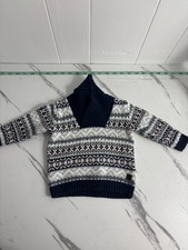 Janie and Jack Boys Shawl Neck Sweater 6 To 12 Months Blue White Preppy Classic