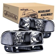 Headlight Assembly Compatible for 1999 2000 Black Housing  Clear Reflector