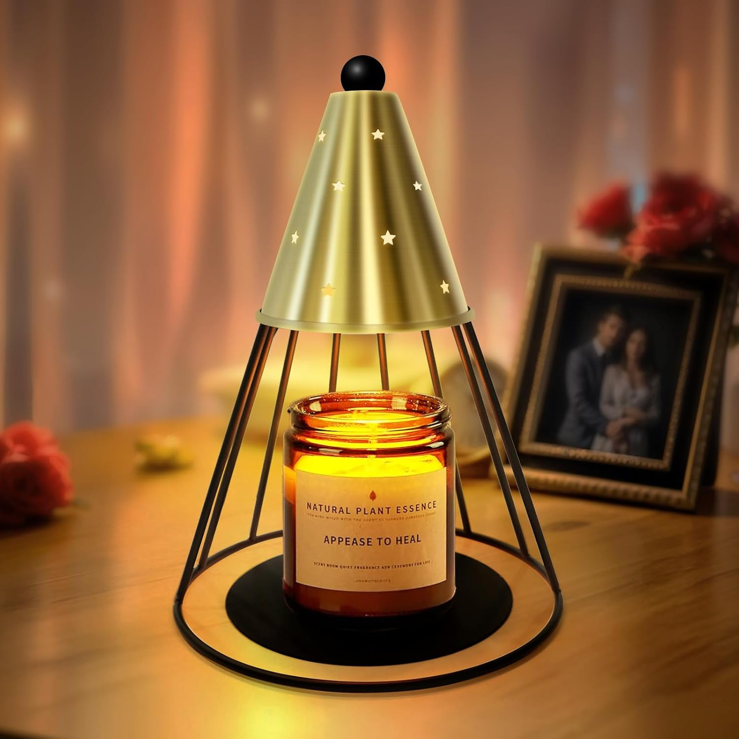 Dimmable Gold Candle Warmer Lamp with Timer for Valentine's Day-image