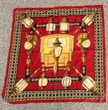 Vintage Herm s 90cm Silk Scarf Feux De Route Red Blue Gold Carriage Lamps