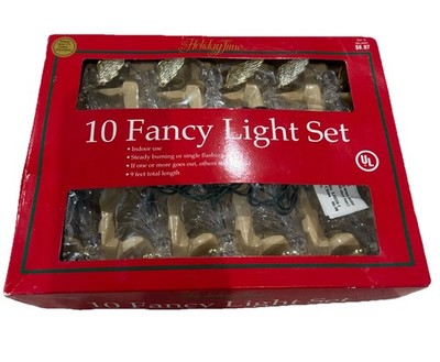 Vintage Holiday Time 10 Light Set Angels Gold Wings Tree Clips Indoor 9ft Total