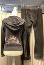 Juicy Couture Velour Zip Up Hoodie M Low Rise Straight Leg Pants 36 x 34