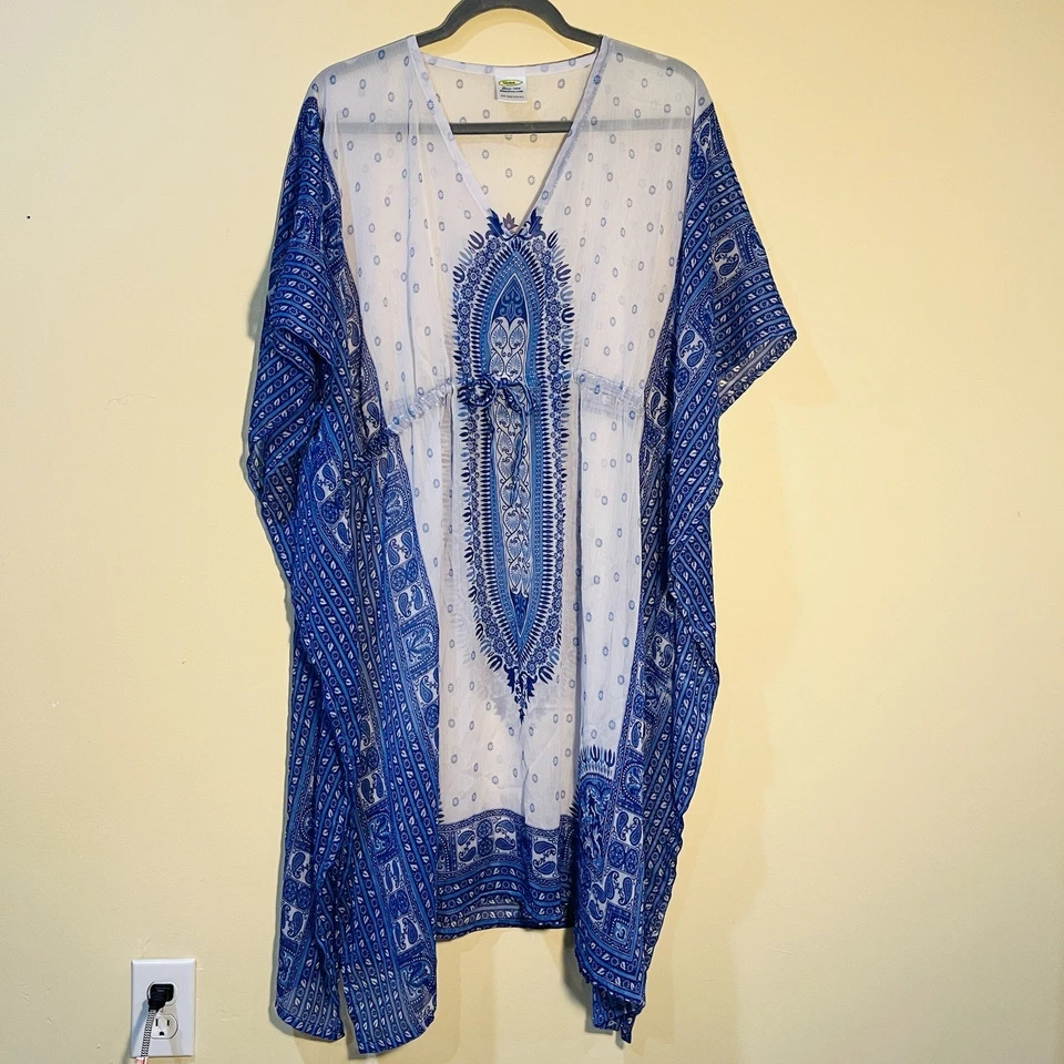 Rima Beachworld 短雪纺长衫海滩覆盖海滩连衣裙均码蓝色 Wh — 第 4/4 张图片