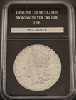 1890 GENUINE UNC MORGAN SILVER DOLLAR - PCS STAMPS & COINS SLABBED COIN (7679)