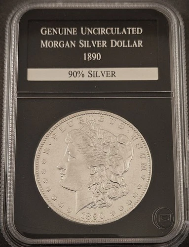 1890 GENUINE UNC MORGAN SILVER DOLLAR - PCS STAMPS & COINS SLABBED COIN (7679)