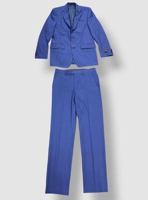 Perry Ellis Men's Blue Solid Nested Modern-Fit Jacket Pants 2-Piece Suit Sz 48R