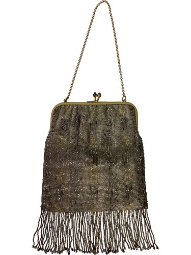 Vintage Handmade Beaded Purse Women's Evening Bag France Chain Handle 23