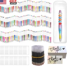 600 Pcs Plastic Beadable Pens Bulk Beadable Pens Kit 120 Ballpoint Pen Black Ink