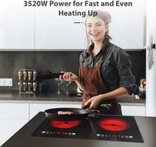 Electric Cooktop,110V 24 Inch 2 Burner Electric Cooktop,Built-In and Countertop