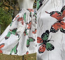 Vintage 1950s BUTTERFLY SKIRT Novelty Button Back 50s Pockets 28.5  Textron