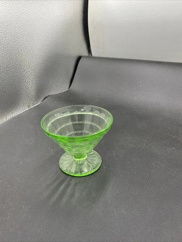 Green uranium Depression Glass Sherbet Dish Anchor Hocking 'Block Optic' pattern