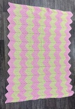 Vintage Handmade Crochet Baby Afghan Chevron Blanket Pink Yellow Color 47X33