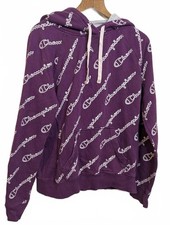 Champion Authentic Women's Purple Hoodie with All-Over Logo Print, Size Small