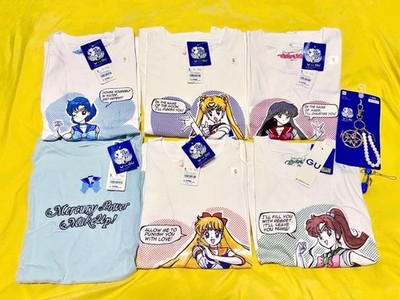 GU x Sailor Moon T-Shirt Mercury Print & Crystal Bag Charm Set Neu mit Etikett