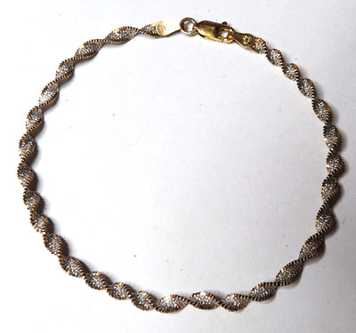 DAMEN 925 STERLINGSILBER & GOLD ZWEIFARBIG GEDREHT FISCHGRÄT ARMBAND 8'' & 3,3 mm