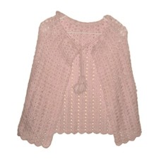 Toddlers Handmade One Size Pink Crochet Hooded Tie Neck Cape Christmas