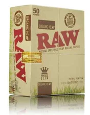 🍃 50 X RAW KING SIZE SLIM ORGANIC HEMP  ROLLING PAPERS 50 CT BOX NATURAL PAPER