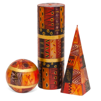 KAPULA - GROSSE HANDBEMALTE KERZEN - SAFARI GOLD - FAIRTRADE - SÜDAFRIKA
