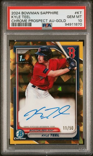 PSA 10 KYLE TEEL AUTO 1st 2024 Bowman Chrome S/E GOLD REFRACTOR/50 RC GEM MINT - Picture 2 of 3