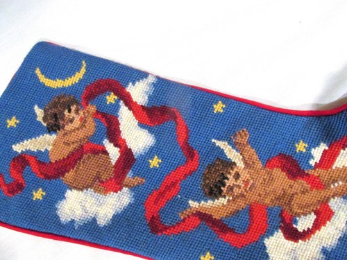 Christmas Angels Needlepoint Stocking 19 in. Velvet Back - Imagen 2 de 4