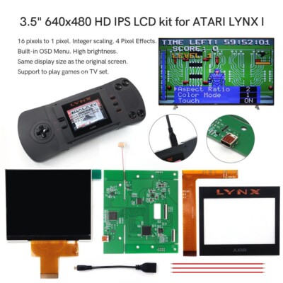 3.5'' 640x480 Retro Pixel HD IPS LCD Screen HDMI kit For ATARI LYNX   Console