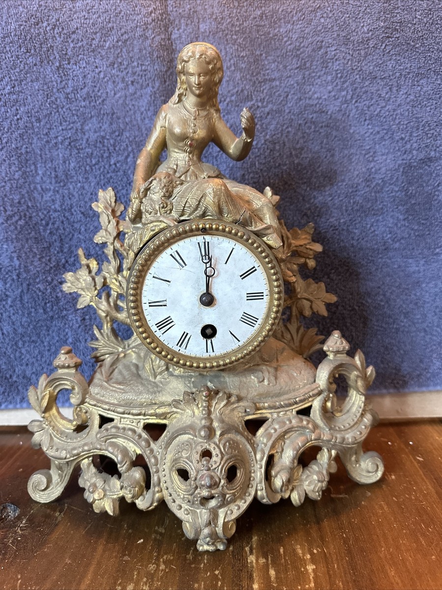 Large ART NOUVEAU Figural Lady & Dog Clock Antique | eBay
