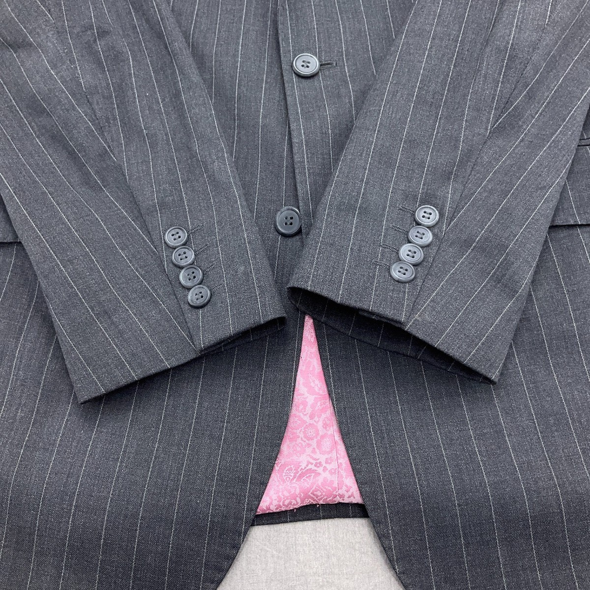 William Hunt Blazer Men 40 Gray White Pinstripe Peaked Wool Jacket 