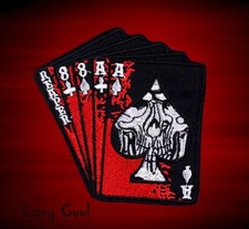 New Reaper Skull Cards Deads Man Hand Iron On Embroidered Gothic Biker Patch